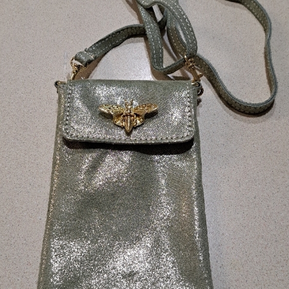 $3. start gold-Gray Crossbody Bag with Flap Closure and Gold-Toned Hardware - Picture 6 of 9